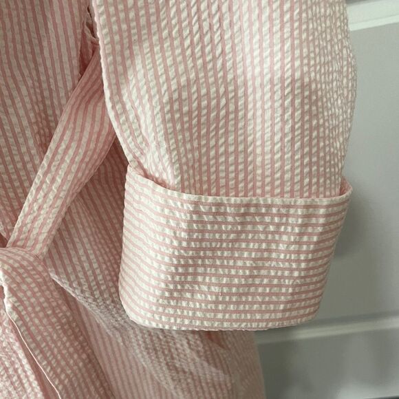 Bill Blass Seersucker Pink/White Women's Belted Robe Front Logo&2 Side Pockets - Picture 6 of 11